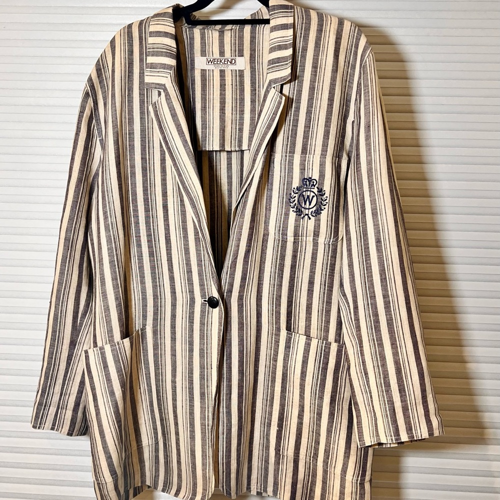 Oversized Striped 100%  Linen Blazer | Made in Italy | Lightweight | M/L